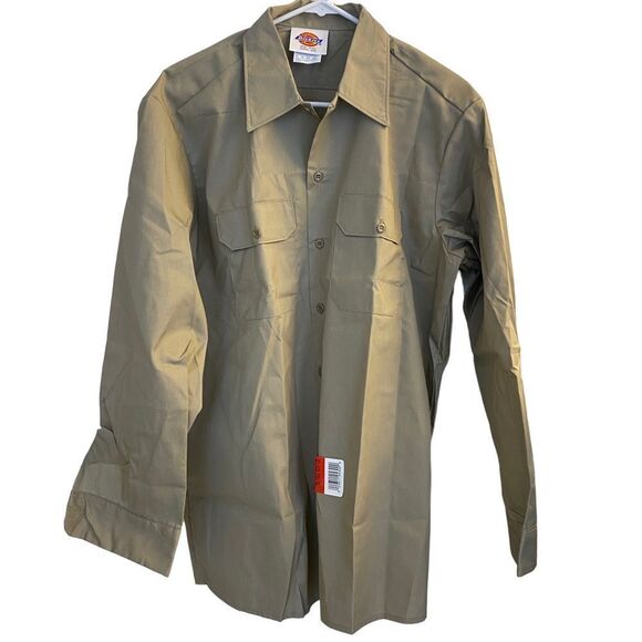 Dickies Tan Button Down Long Sleeve Shirt Neck 16-16 1/2 - Picture 1 of 8